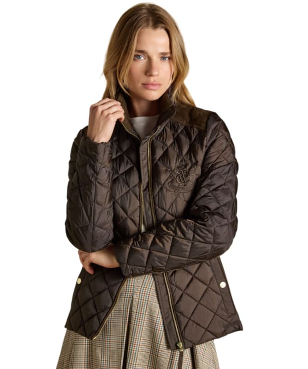 Women's Joules Braemar Luxe Showerproof Quilted Jacket - Chocolate Brown