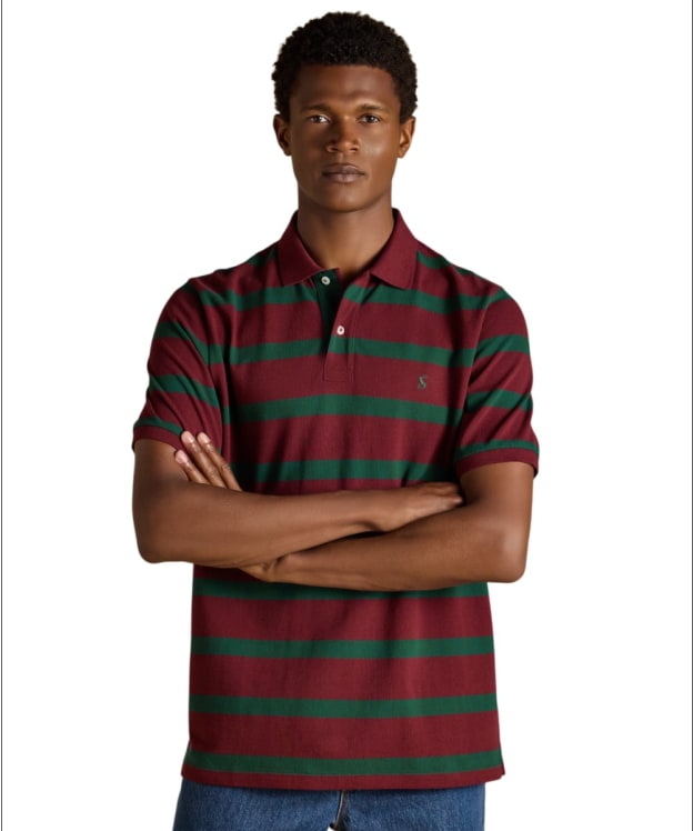 Men's Joules Woody Stripe Classic Fit Cotton Polo Shirt - Burgundy / Green