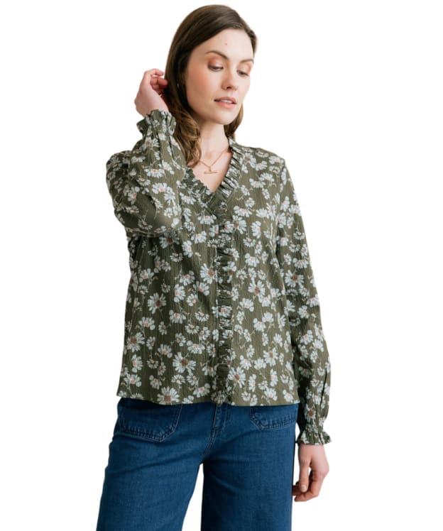 Women's Lily & Me Kit Ruffle Brushstroke Blooms Blouse - Dark Olive