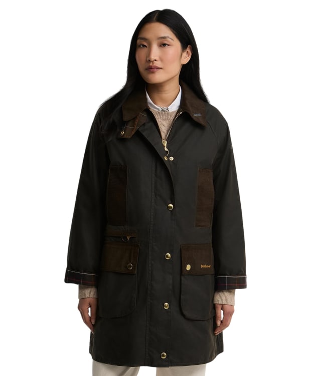 Women's Barbour Icons Modern Beaufort Waxed Jacket - Olive / Classic Tartan