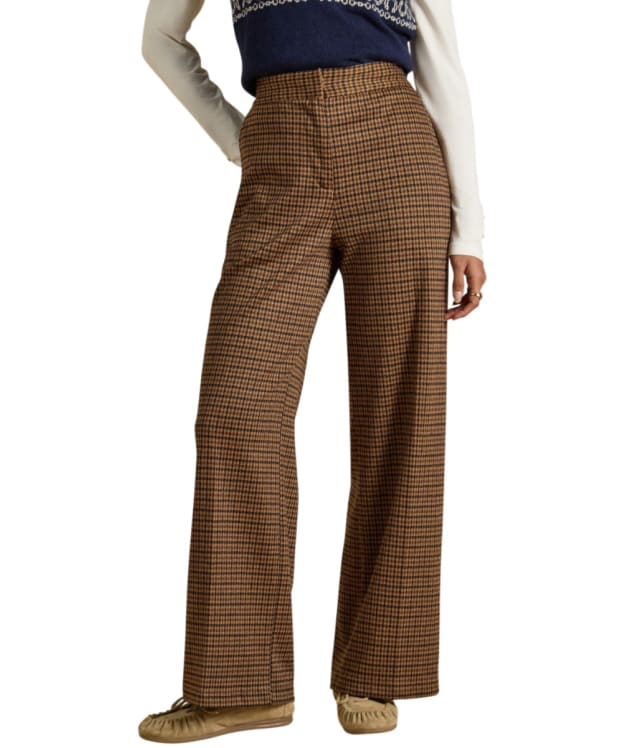 Women's Joules Albury Wide Leg Trousers - Brown Dogtooth