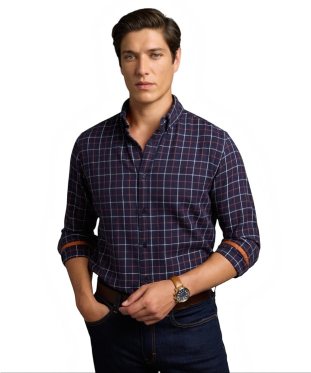 Men's Holland Cooper Classic Button Down Shirt - Copper / Navy Check