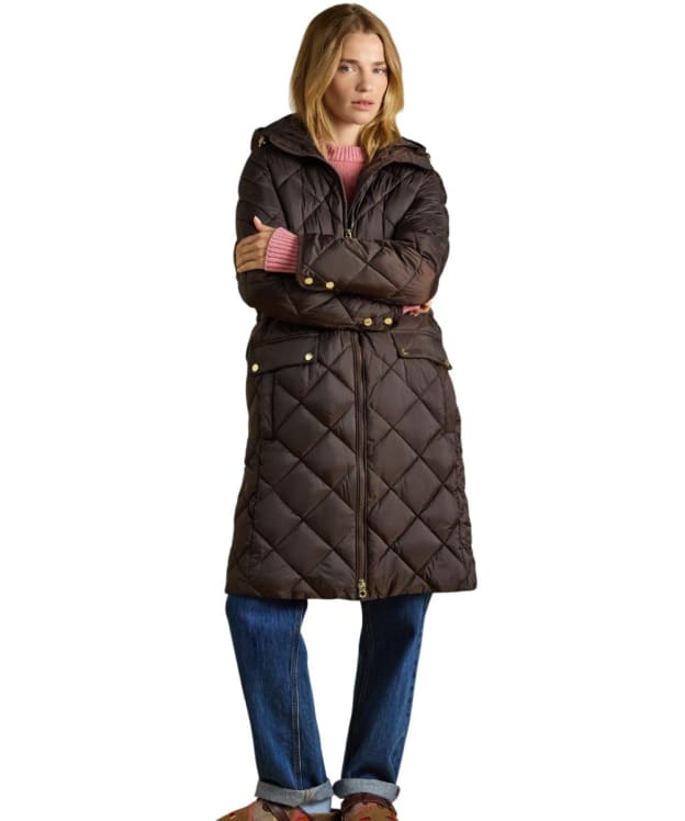 Women's Joules Chessington Showerproof Quilted Coat - Chocolate Brown