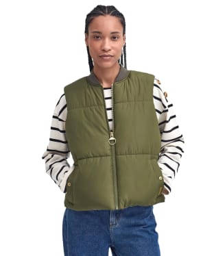 Women's Barbour Fay Gilet - Dark Moss / Light Sand / Dark Moss