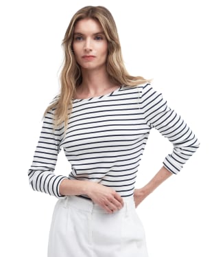 Women's Barbour Langton Long Sleeve Rib Stripe Top - Cloud Stripe