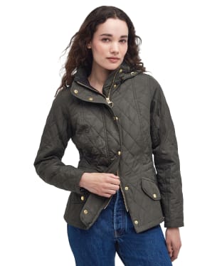 Women's Barbour Millfire Quilted Jacket - Olive / Classic Tartan