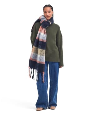 Women's Barbour Rawson Check Scarf - Navy / Pink Rust