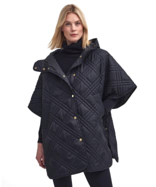 Women's Barbour Astor Quilted Cape - Black / Muted Cabernet