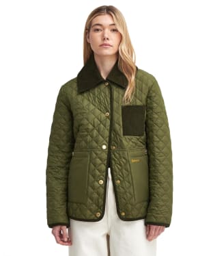 Women's Barbour Fleur Quilted Jacket - Dark Moss / Light Sand / Dark Moss