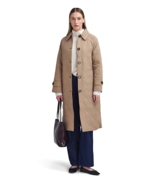 Women's Barbour Mariah Quilted Trench Coat - Honey / Muted Cabernet