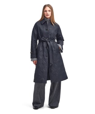 Women's Barbour Mariah Quilted Trench Coat - Black / Muted Cabernet