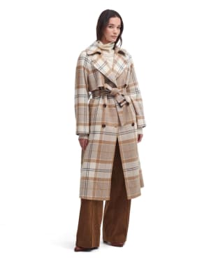 Women's Barbour Claudette Wool Trench Coat - Winter White Tartan