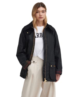 Women's Barbour Allerston Waxed Jacket - Black / Classic Tartan