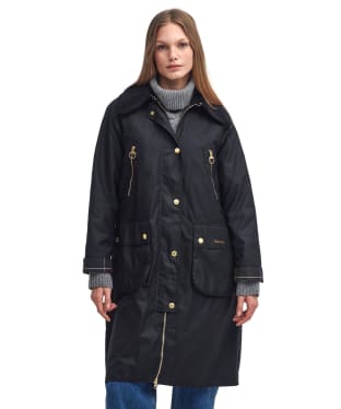 Women's Barbour Ebberston Waxed Jacket - Black / Classic Tartan