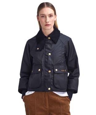 Women's Barbour Cropped Beadnell Waxed Jacket - Black / Classic Tartan