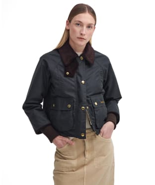 Women's Barbour Cropped Beadnell Waxed Jacket - Sage / Ancient Tartan