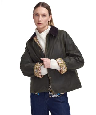 Women's Barbour x William Morris Rendall Waxed Jacket - Archive Olive / Eyebright