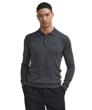 Men's Barbour International Merlin Merino Polo Jumper - Charcoal Marl