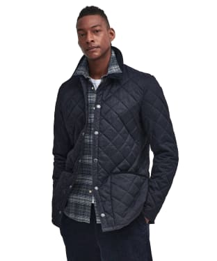 Men's Barbour Checked Heritage Liddesdale Quilted Jacket - Dark Navy