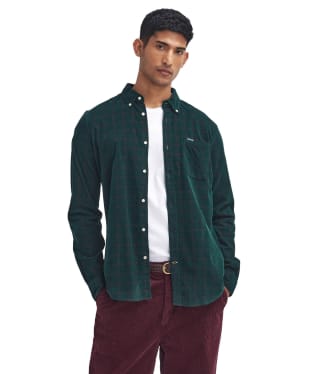 Men's Barbour Harthill Tailored Checked Cord Shirt - Evergreen