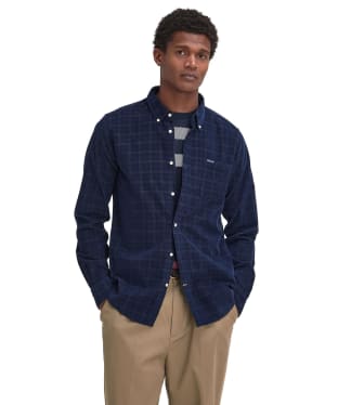 Men's Barbour Harthill Tailored Checked Cord Shirt - Navy