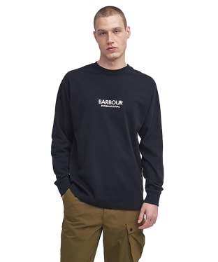 Men's Barbour International Long Sleeve Mapped Print Oversized T-Shirt - Black