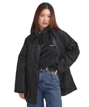 Women's Barbour Beaufort Waxed Jacket - Black / Modern Tartan