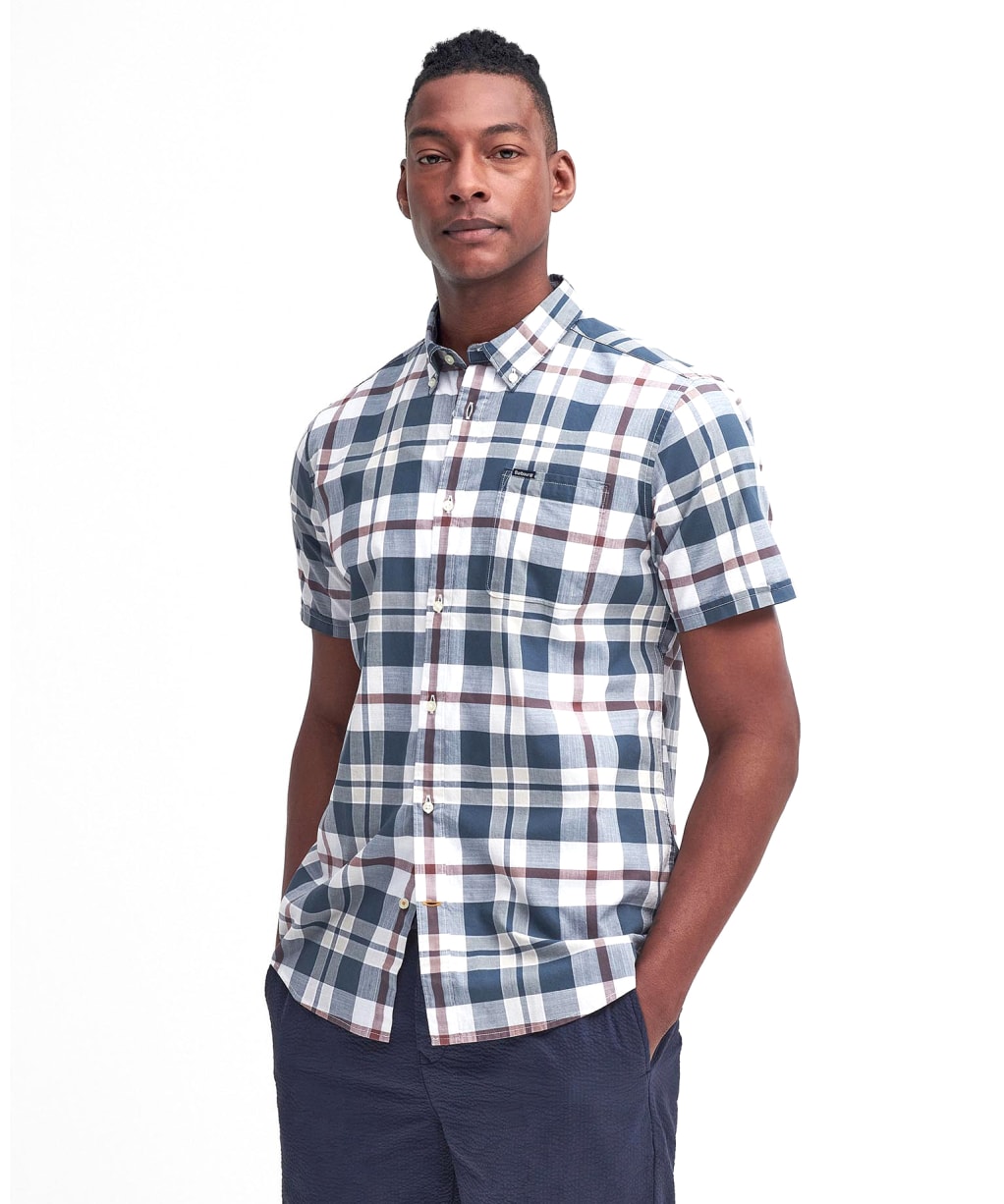 Men's Barbour Applecross Tailored Short Sleeve Checked Shirt - Dark Slate