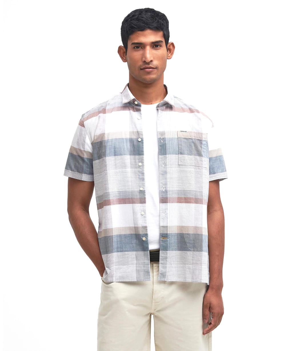 Men's Barbour Hurlford Regular Short Sleeve Checked Summer Shirt - White