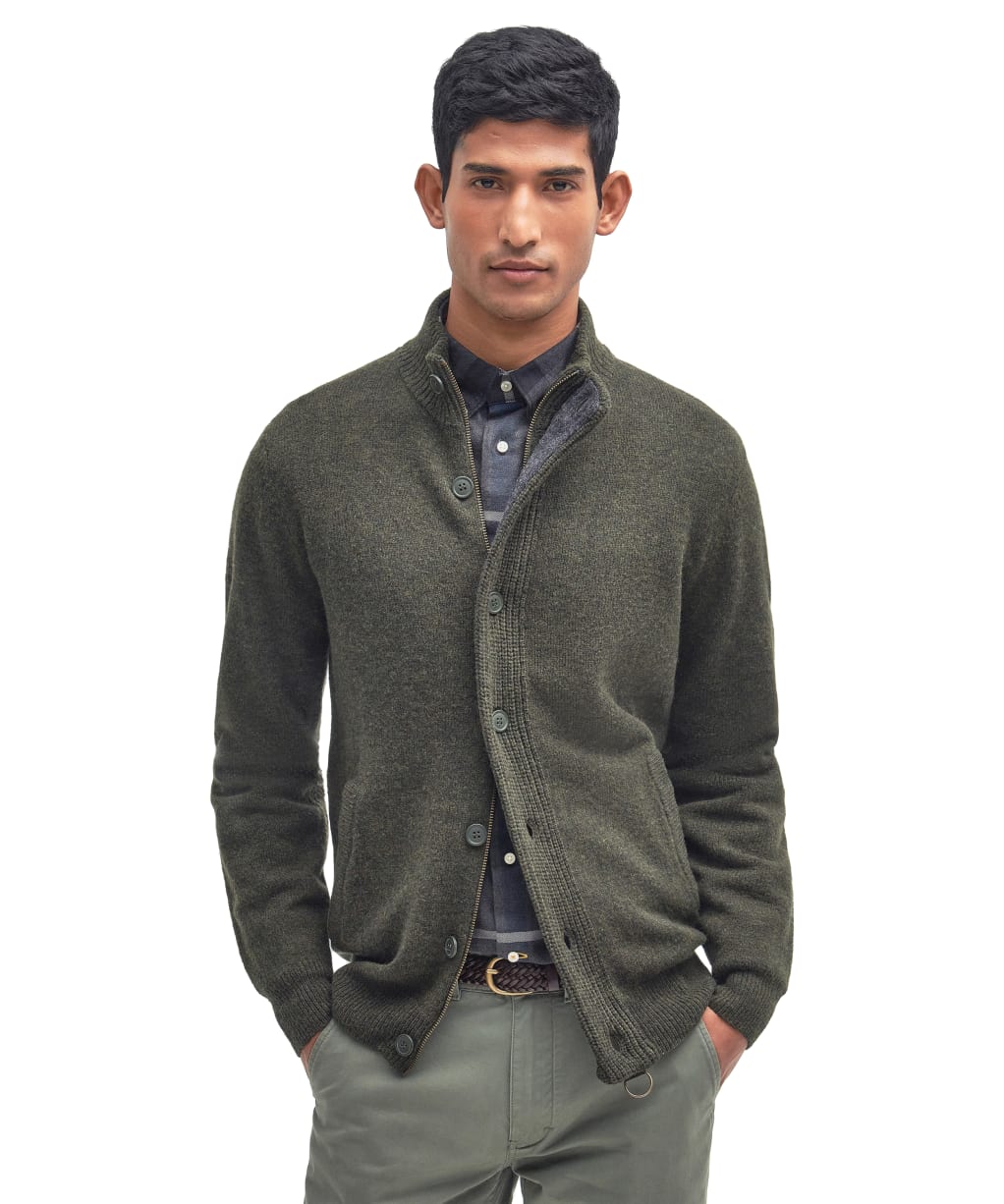 Men's Barbour Patch Zip Through Sweater - Seaweed