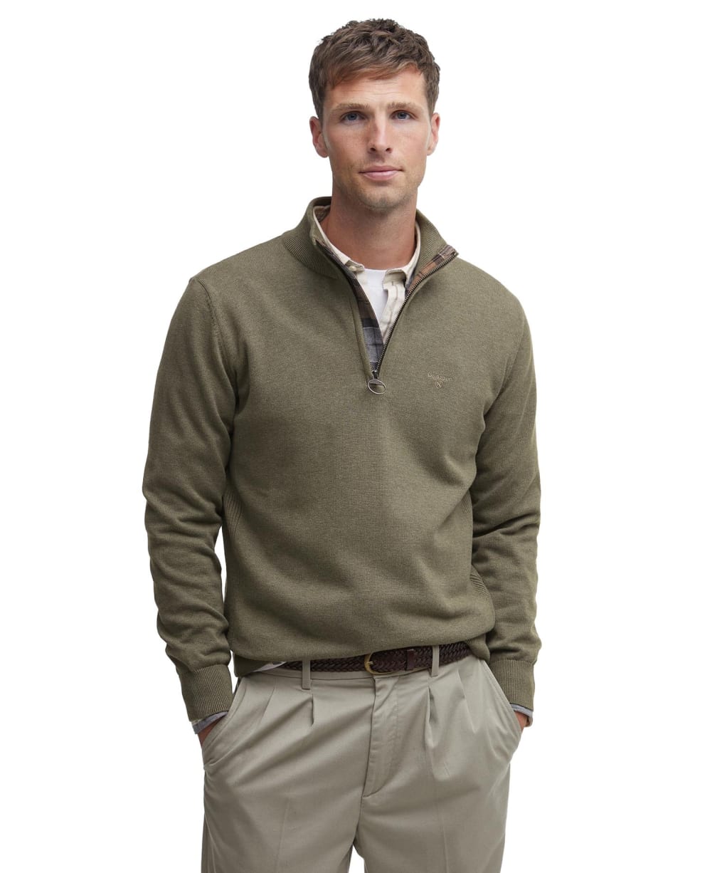 Men’s Barbour Cotton Half Zip Sweater - Vintage Khaki