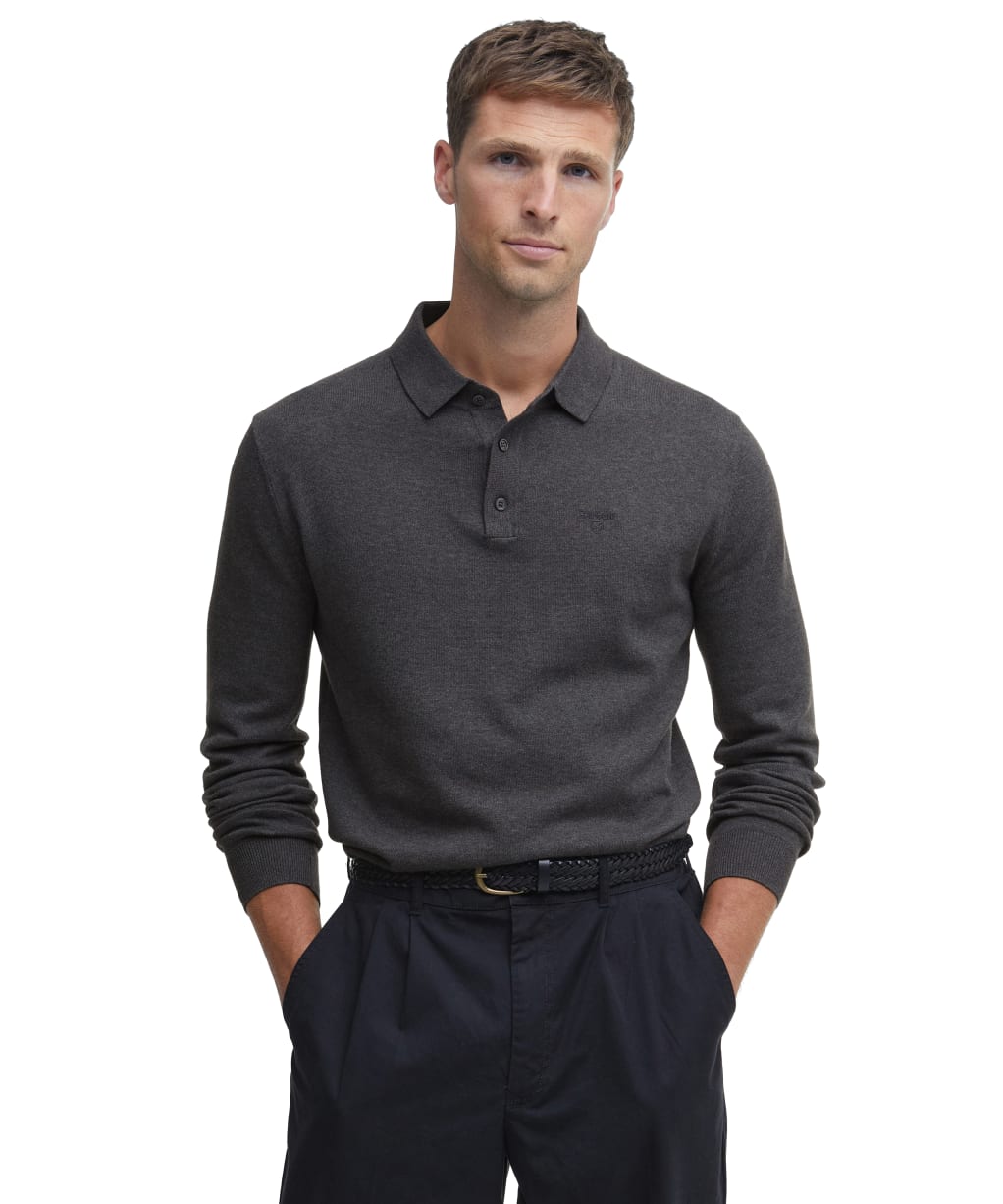 Men's Barbour Bassington Long Sleeve Knitted Polo Shirt - Charcoal