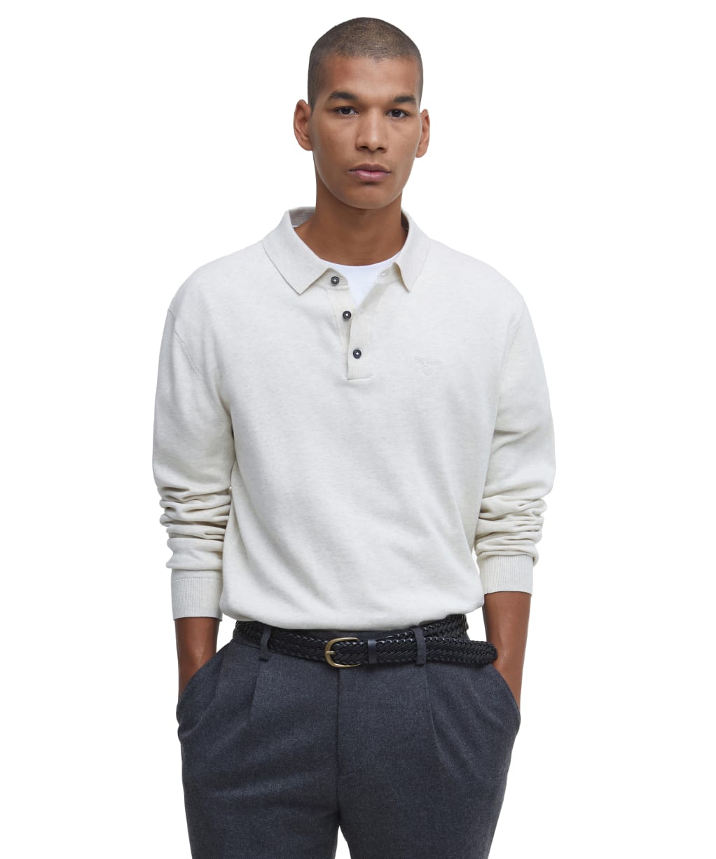 Men's Barbour Bassington Long Sleeve Knitted Polo Shirt - Mist
