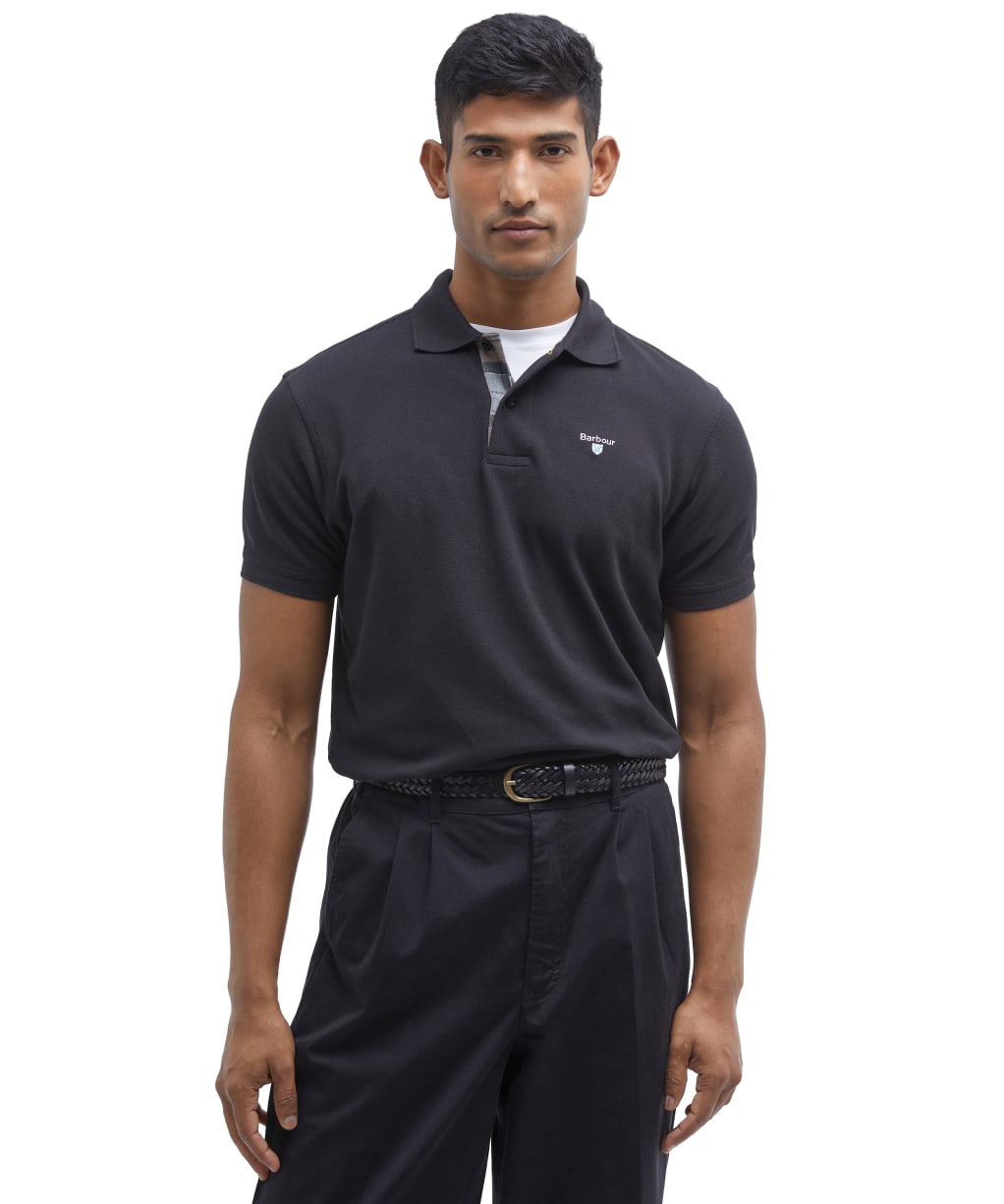 Men's Barbour Tartan Pique Polo Shirt - BLACK/CEDARWOOD
