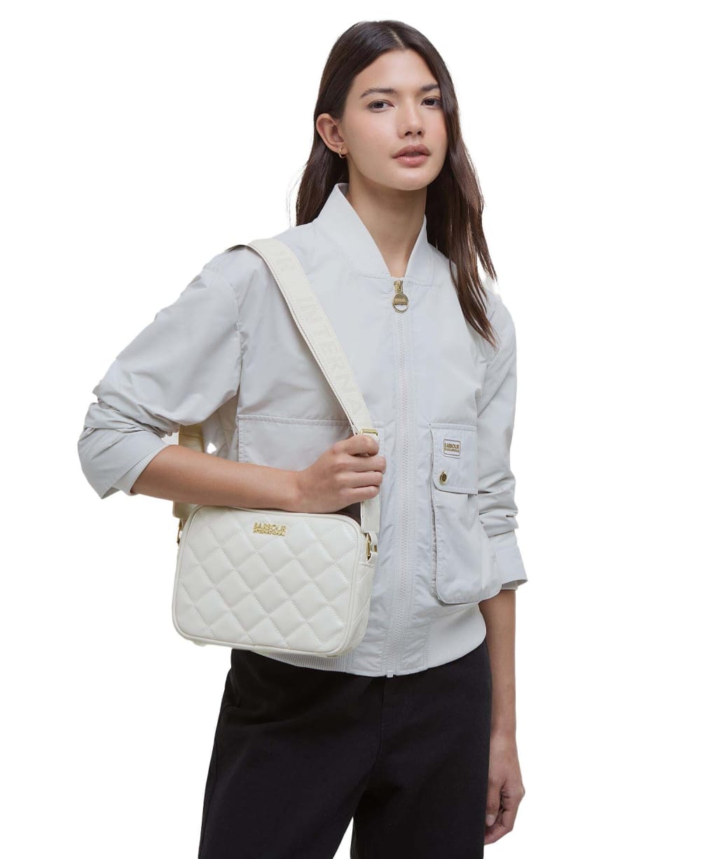 Women's Barbour International Quilted Sloane Crossbody Bag - Gloss Silver Birch