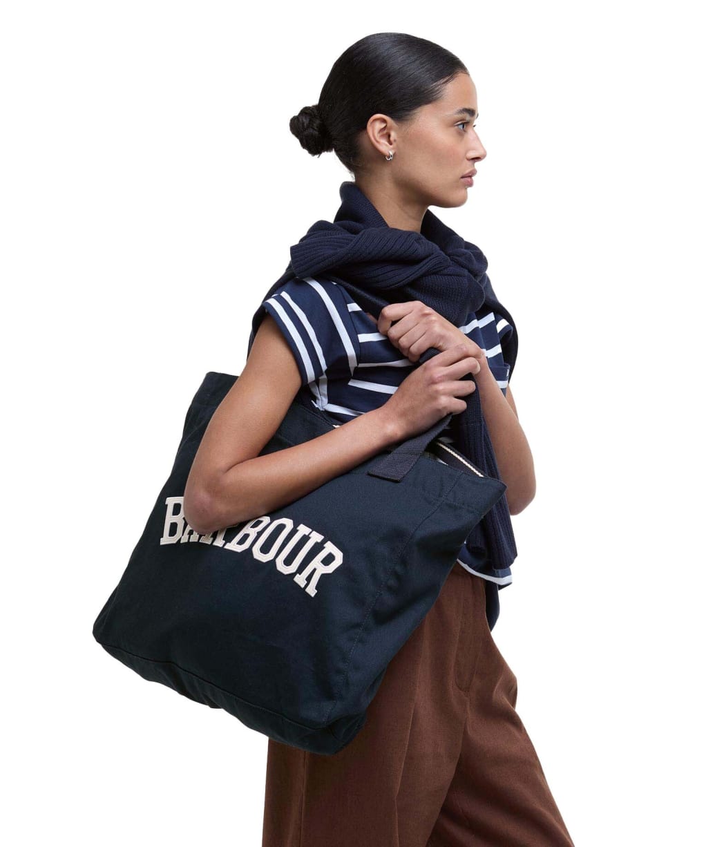 Women's Barbour Logo Holiday Tote Bag - Navy / Stone