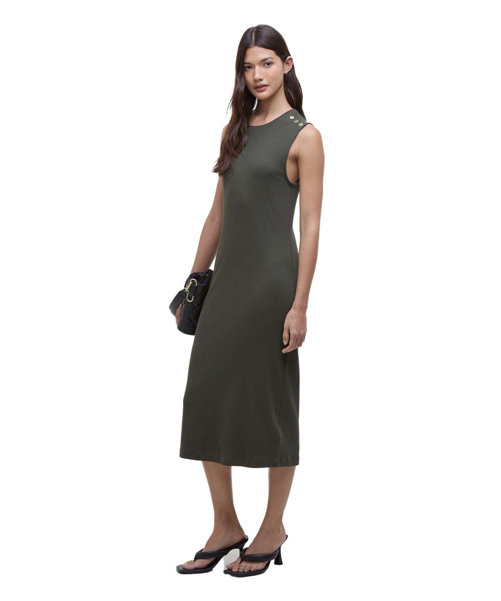 Women's Barbour International Hadfield Sleeveless Rib Midi Dress - Envy