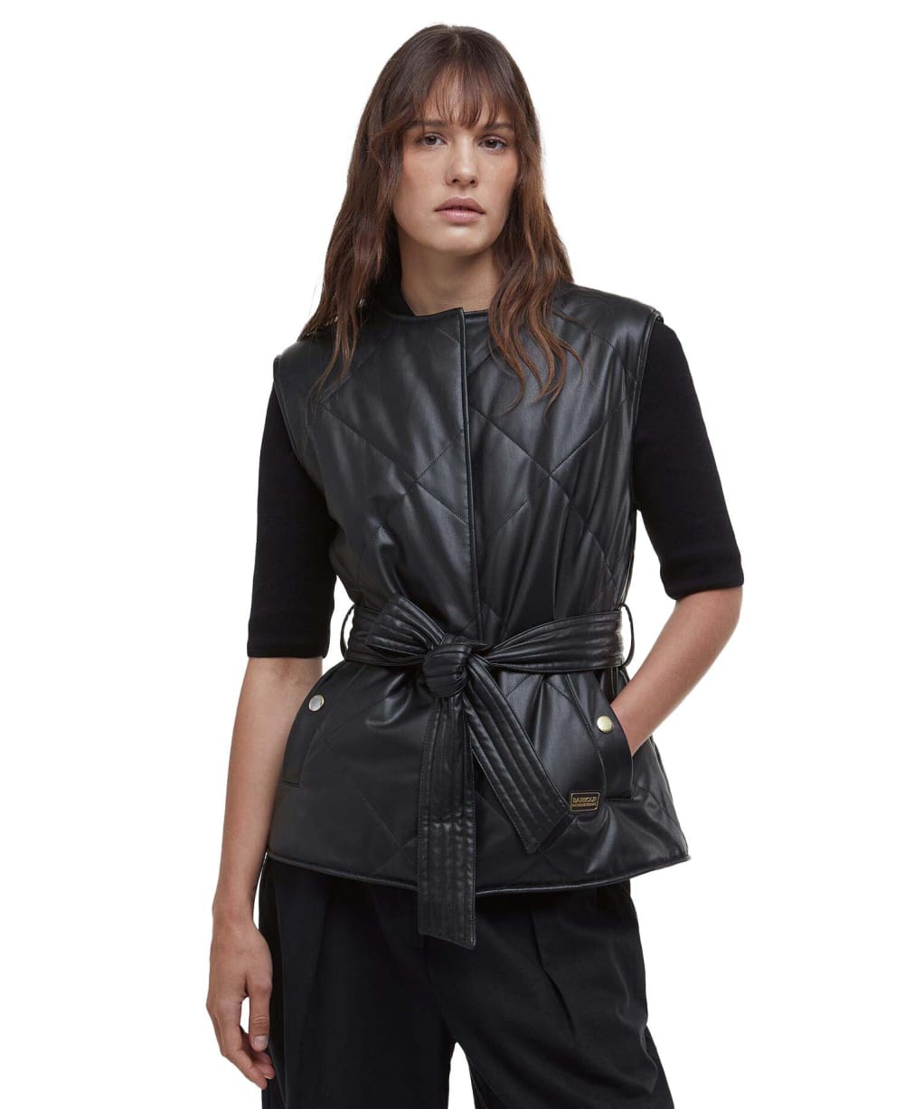 Women's Barbour International Rosa Faux Leather Quilted Gilet - Black