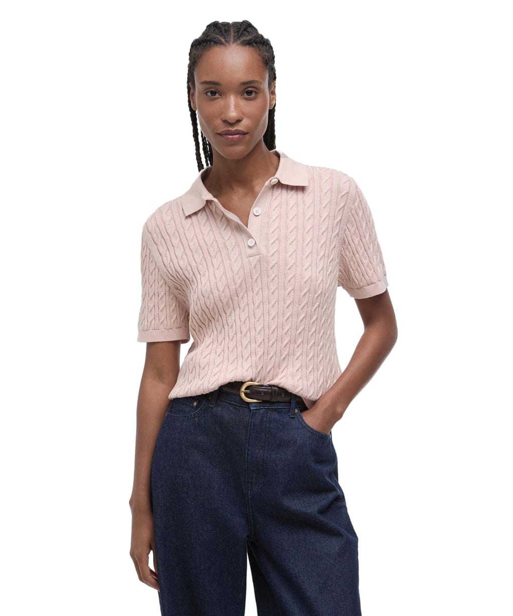 Women's Barbour Hartland Knitted Polo Jumper - Primrose Pink