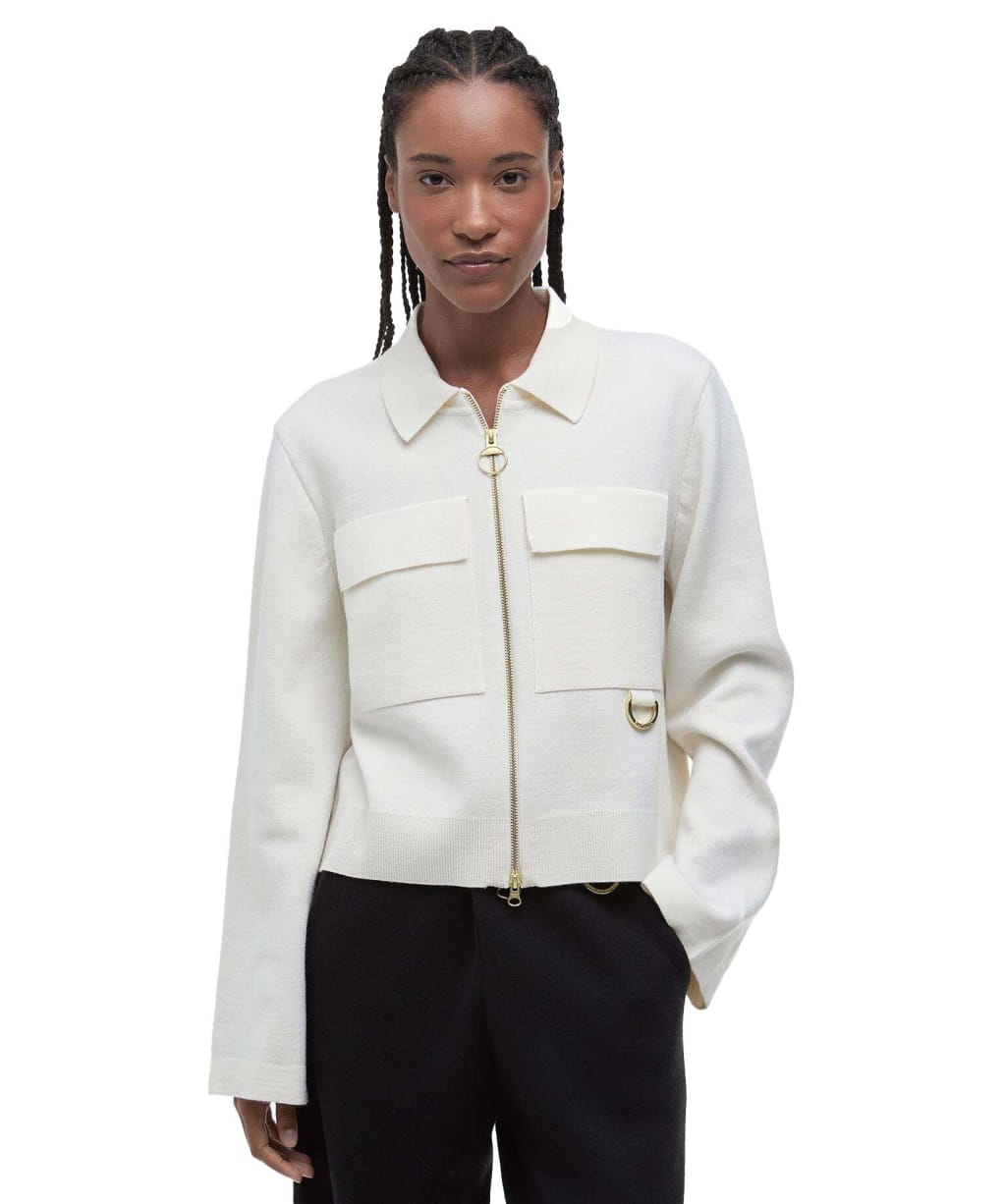 Women's Barbour Alma Knitted Zip Through Cardigan - ECRU/OATMEAL