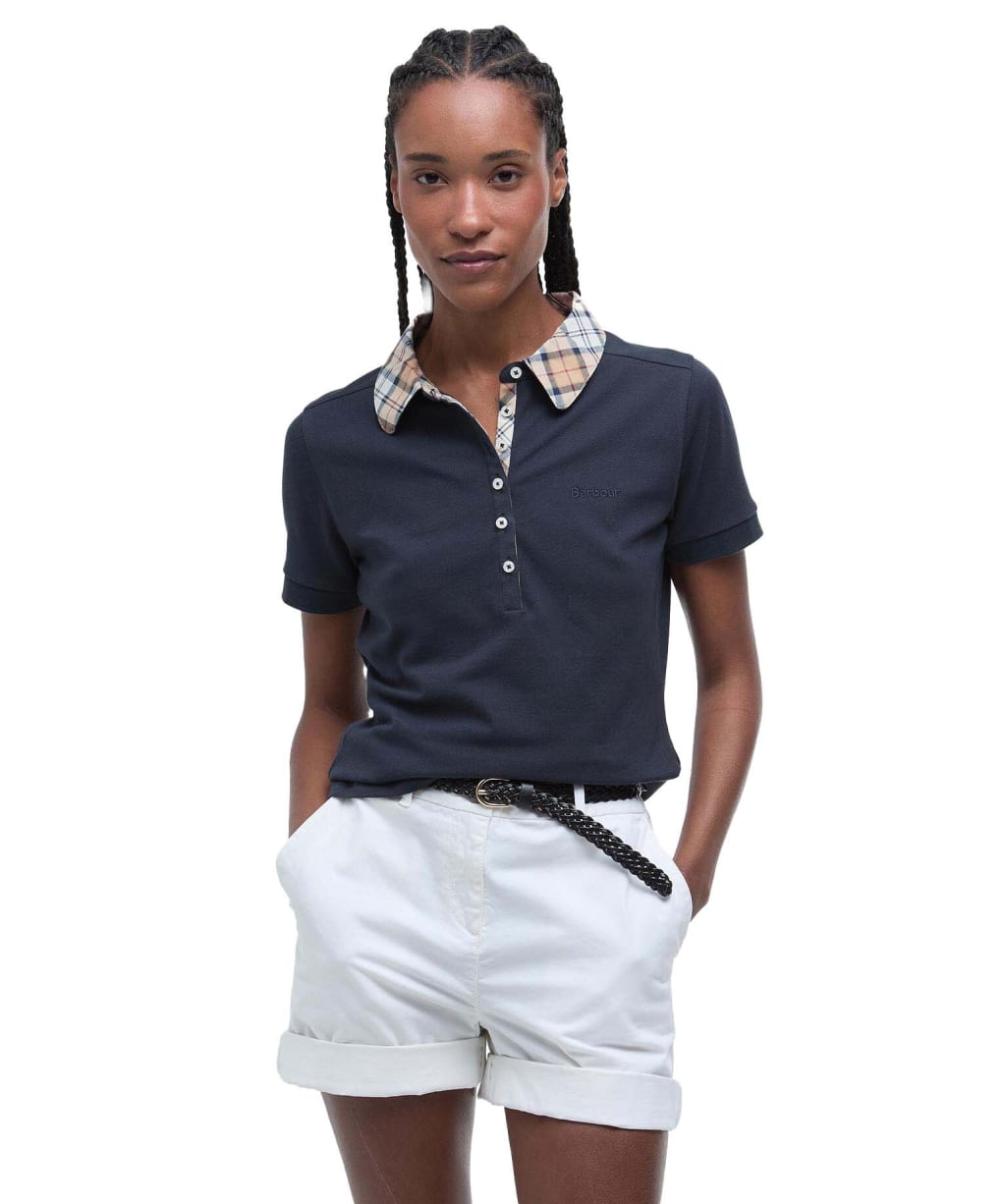Women's Barbour Malvern Polo Shirt - Navy / Hessian