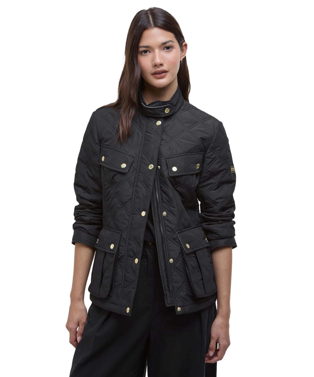 Women's Barbour International Halsey Quilted Jacket - BLACK/SILVER BIR
