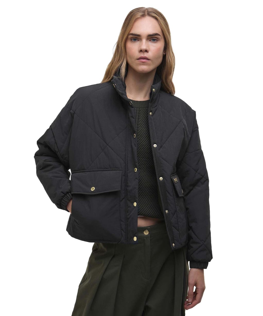 Women's Barbour International Zola Quilted Jacket - Black / Envy green