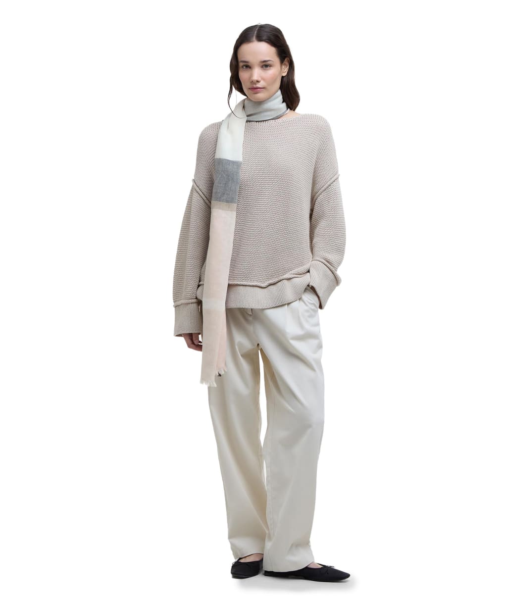 Women's Barbour Abigail Lightweight Cotton Linen Blend Tartan Scarf - Primrose Safari Tartan