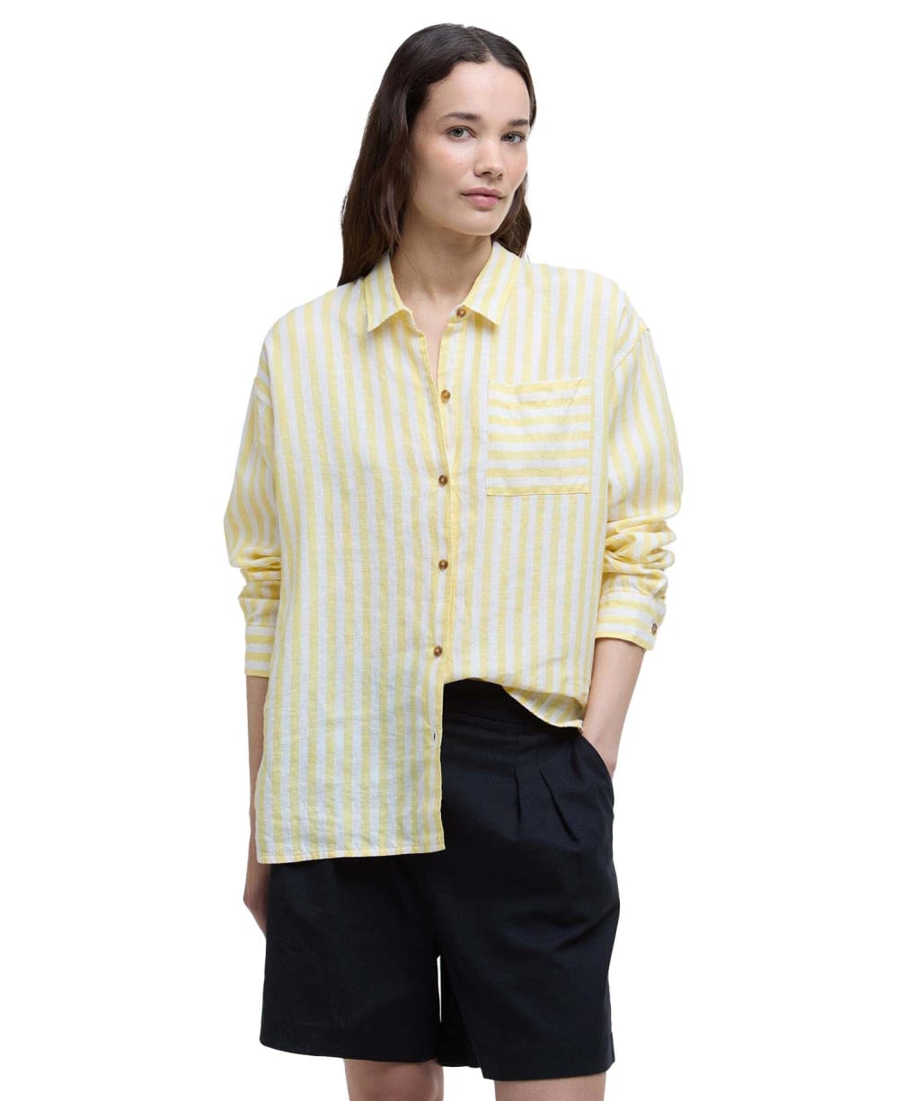 Women's Barbour Annie Long Sleeve Linen Shirt - Sunray Yellow Stripe