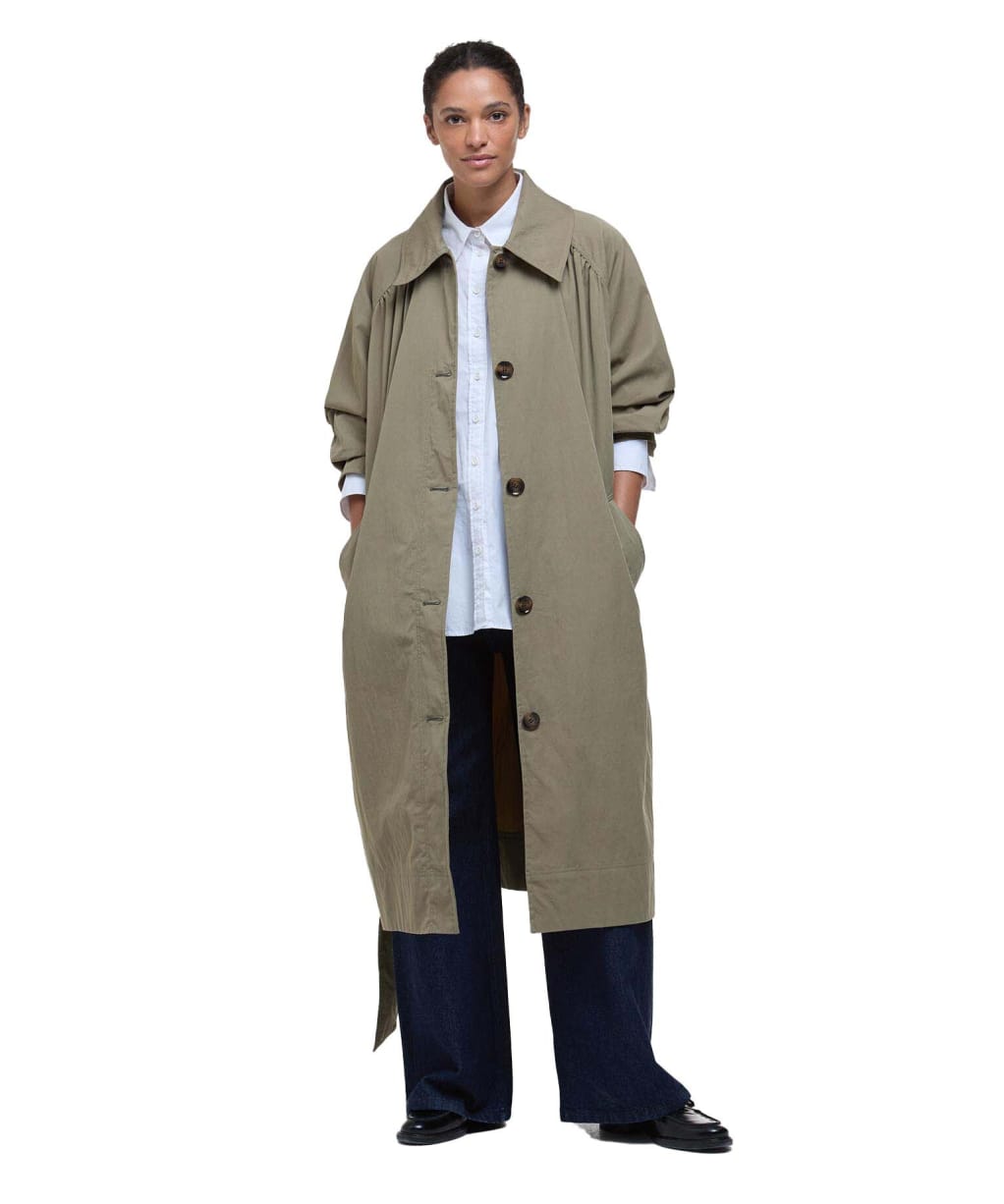 Women's Barbour Garbo Showerproof Trench Coat - Dusky Green / Rosemary Tartan