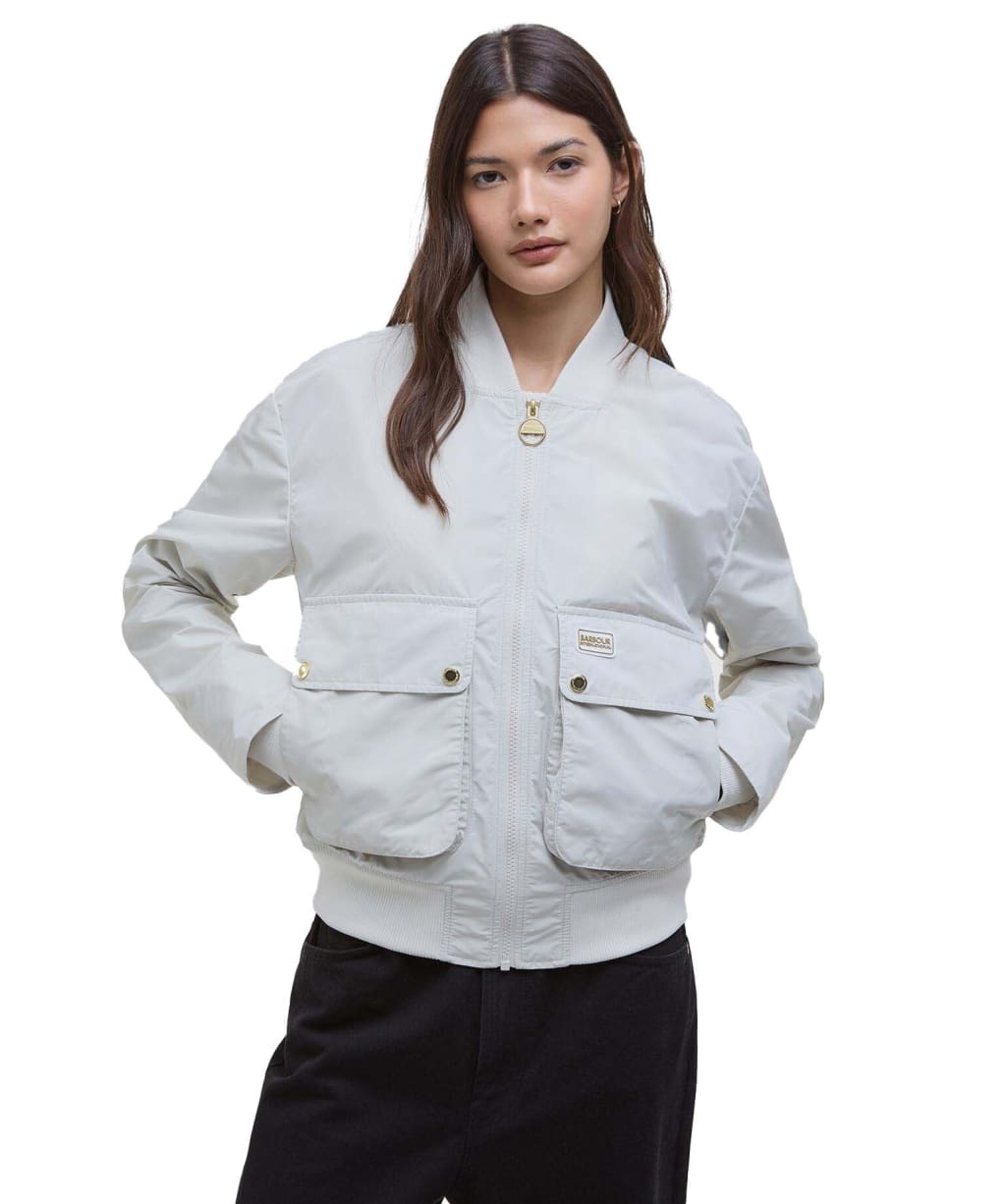 Women's Barbour International Priya Showerproof Bomber Jacket - Silver Birch