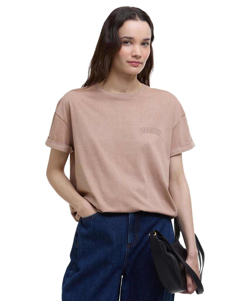 Women's Barbour Sandgate Dropped Armhole, Short Sleeve Cotton T-Shirt - Praline