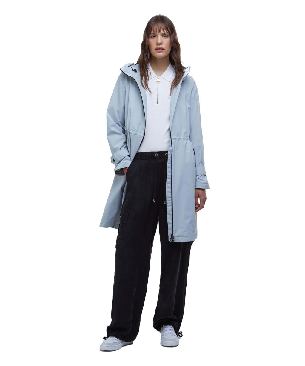 Women's Barbour International Longline Kyra Waterproof Jacket - Light Steel Blue