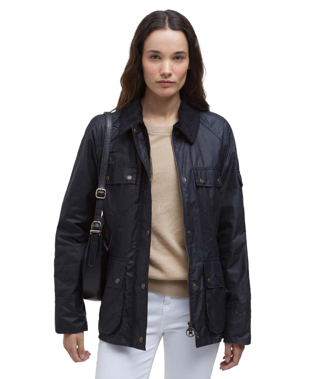 Women's Barbour Arlo Utility Waxed Jacket - Royal Navy / Ancient Tartan